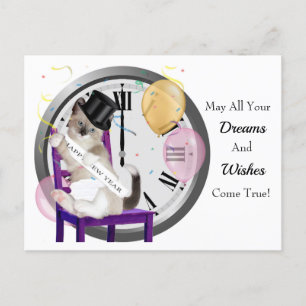 Neujahr: Kitten Clock Postcard Feiertagspostkarte