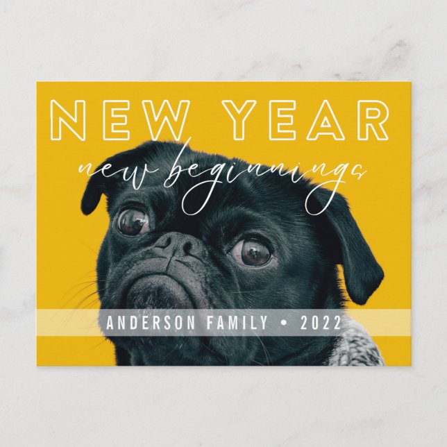 Neujahr Neubeginn Kalligrafisches Foto Postkarte (Vorderseite)