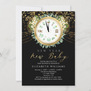 Neujahr Neue Baby Uhr Gold Black Baby Dusche Einladung
