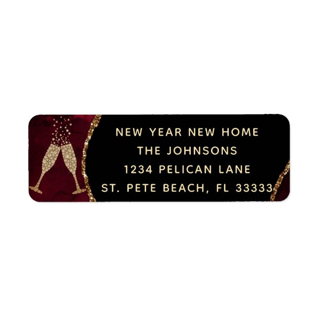 Neujahr Neue Zuhause Burgundy Gold Rücksendeadress (Vorne)