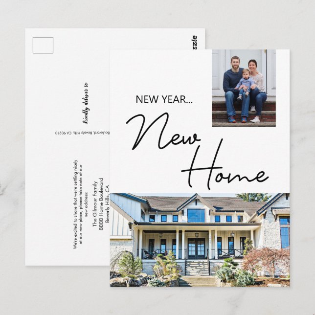 Neujahr Neue Zuhause-Familie Custom Foto and House Postkarte (Vorne/Hinten)