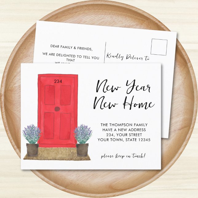 Neujahr Neue Zuhause Red Dove Moving Ankündigungspostkarte (Von Creator hochgeladen)