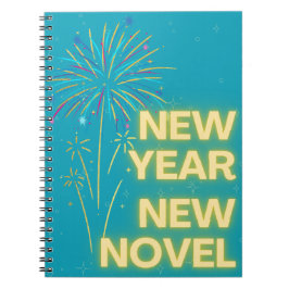 Neujahr - Neuer Feuerwerkskörper beim Schreiben vo Notizblock