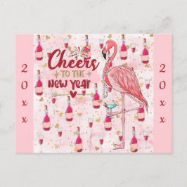 Neujahr Niedlich rosa Flamingo Champagne Postkarte