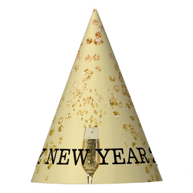 Neujahr Party Champagne Gold Bubbles Spaß Partyhütchen (Vorderseite)