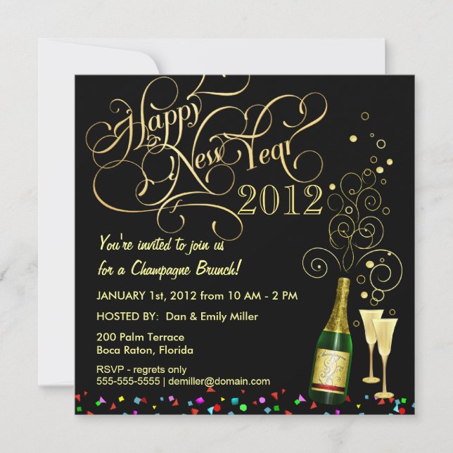 Neujahr-Party - Champagner-Brunch Einladung (Vorderseite)