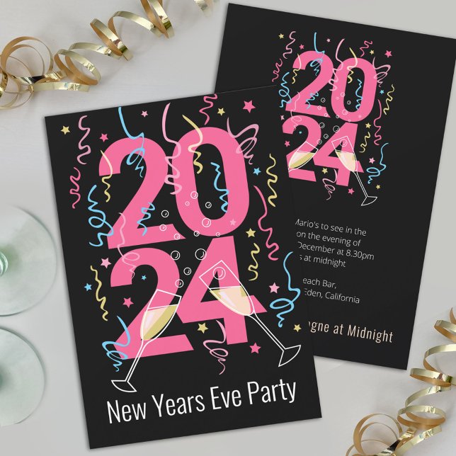 Neujahr Party Champagner Gläser feiern 2024 Einladung (Von Creator hochgeladen)