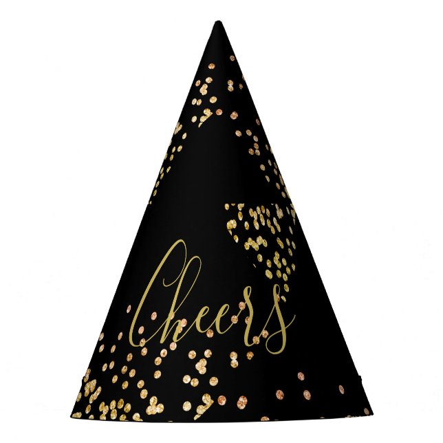 Neujahr Party Champagner Gold Blasen Spaß Schwarz Partyhütchen (Vorderseite)