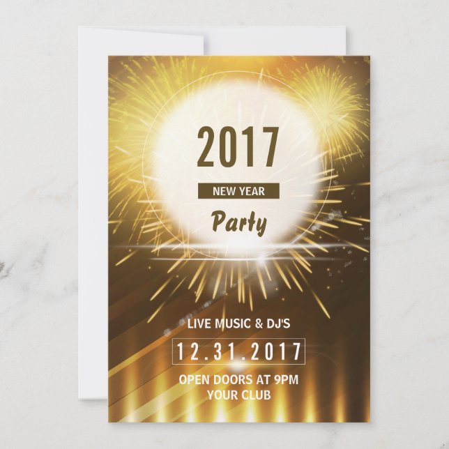 Neujahr Party Flyer| NYE Eve Card 2017 Einladung (Vorderseite)