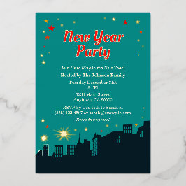 Neujahr Party Mitte des Jahrhunderts Moderner Stil Folieneinladung