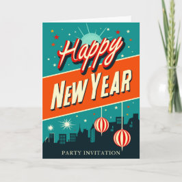 Neujahr Party Mitte Jahrhundert Moderner Stil Einladung