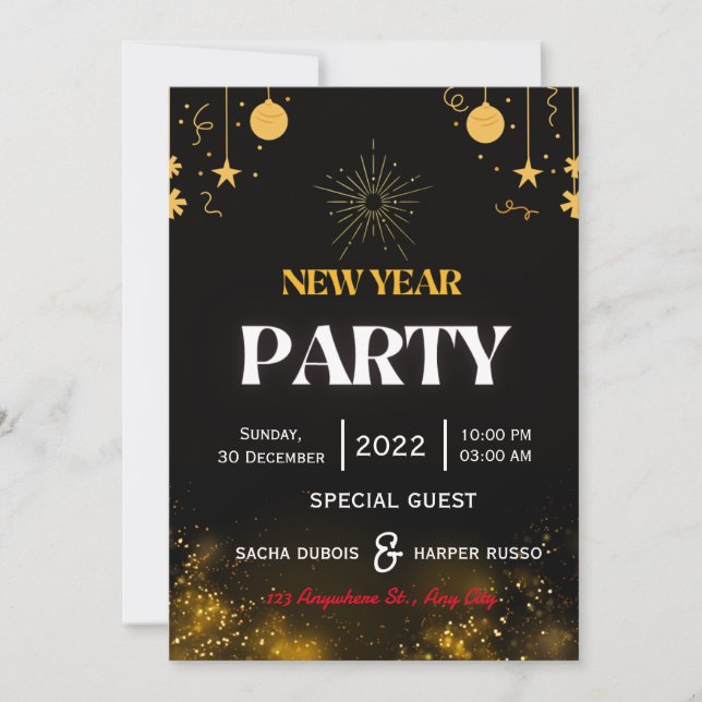 Neujahr Party personalisiert Einladungskarte (Vorderseite)