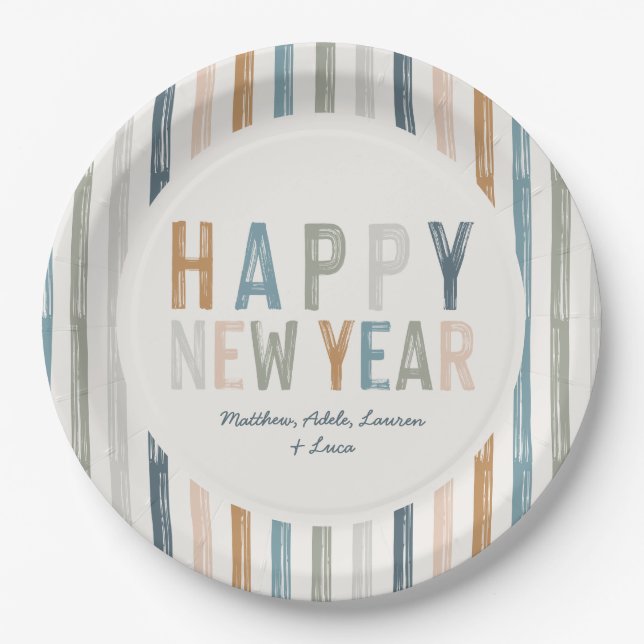 Neujahr Party Terrakotta Blue Typografie Moderne Pappteller (Vorderseite)