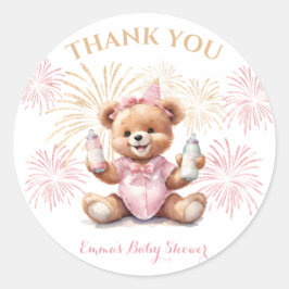 Neujahr Pink Bear Girl Babyaufkleber Runder Aufkleber