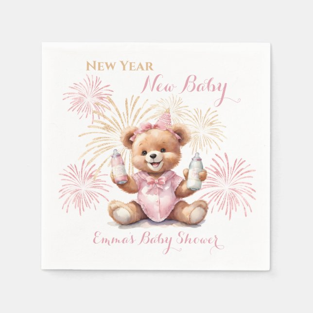 Neujahr Pink Girl Babydusche Napkins Serviette (Vorderseite)