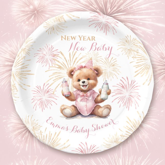 Neujahr Pink Girl Babydusche Teller (New Year Pink Girl Baby Shower Paper Plates)