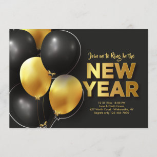 Neujahr Schwarz-Gold-Einladung Einladung