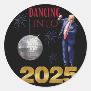 Neujahr: Trump tanzt in 2025 Party Funny Count Runder Aufkleber