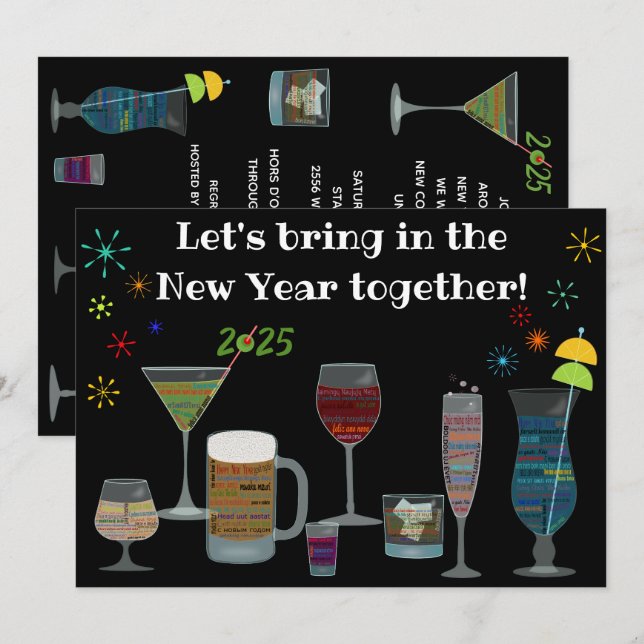 Neujahr um die Welt Cocktails Einladung (Vorne/Hinten)