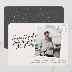 Neujahr Verlobung Save the Date Creme Foto Feiertagskarte