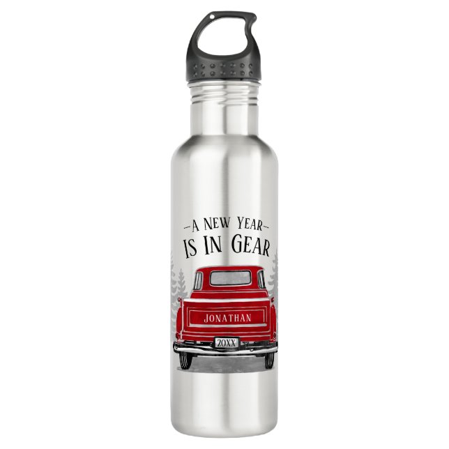 Neujahr: Vintager Name des roten Lkw Edelstahlflasche (Vorderseite)