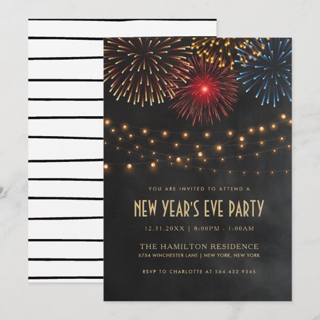 NEUJÄHRIGE PARTY EINLADUNG| Zeichenleuchten Einladung (Vorne/Hinten)