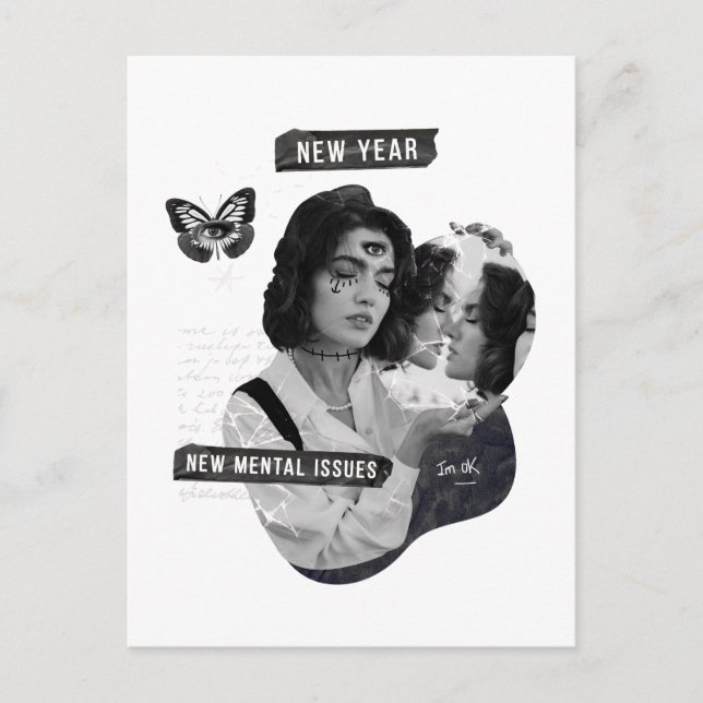 Neujahrliche Mentalfragen im Ok Postkarte (Vorderseite)