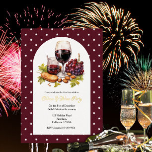Neujahrs-Aquarell-Käse- und Wein-Themendesign Folieneinladung