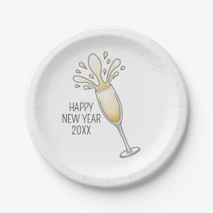 Neujahrs Champagnerglas Pappteller
