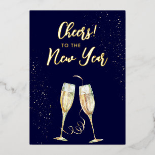 Neujahrs-Champagnergläser Navyfolie Feiertagskarte Folien Feiertagskarte