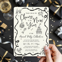 Neujahrs-Cheer-Handzeichnung Doodle Creme Schwarz