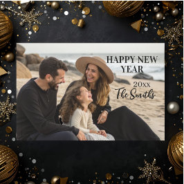 Neujahrs Familienfoto elegante Typografie modern Feiertagskarte