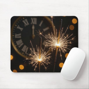 Neujahrs-Feuerwerk und Mitternachtsuhr Mousepad