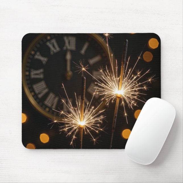 Neujahrs-Feuerwerk und Mitternachtsuhr Mousepad (Mit Mouse)