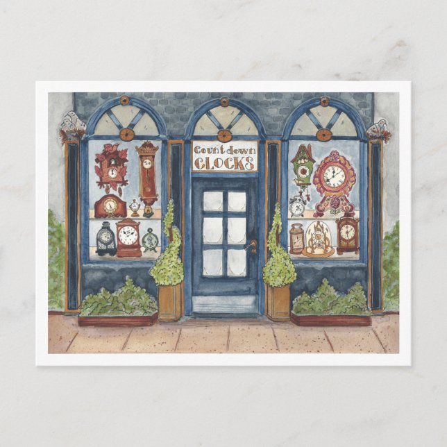 Neujahrs Vintage-Uhrengeschäft Aquarell Postkarte (Vorderseite)