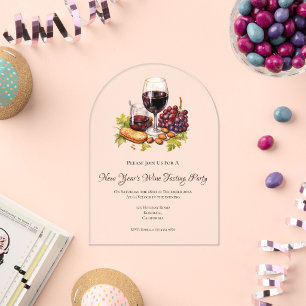 Neujahrs-Watercolor-Käse- und Weinparty-Design Acryleinladungen
