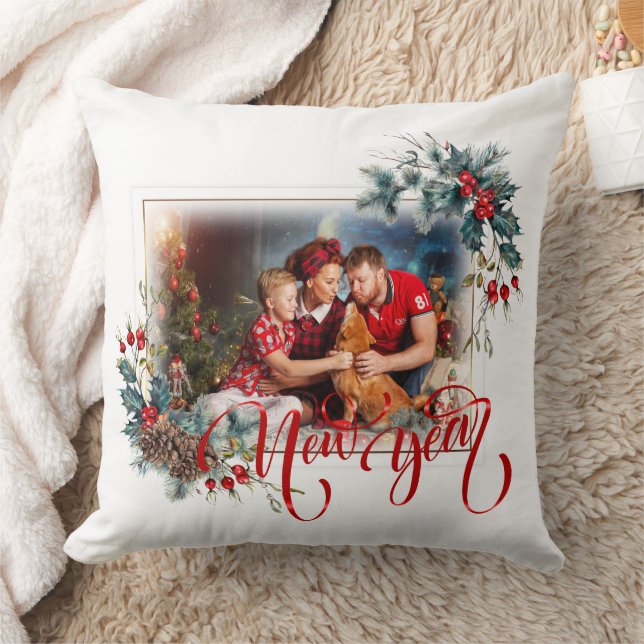 Neujahrs-Winter-Foto im Roten Stil Kissen (Decke)