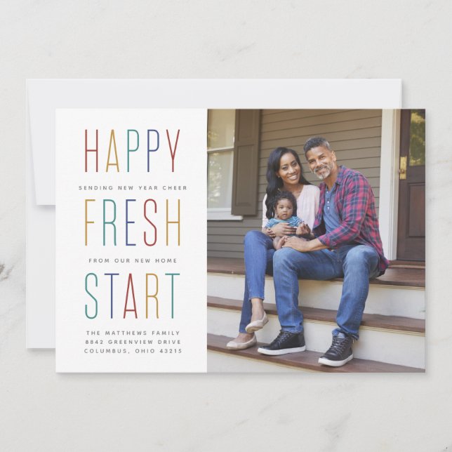 Neujahrsankündigung mit farbiger Fotokarte Feiertagskarte (Vorderseite)