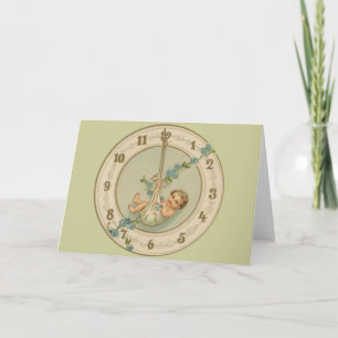 Neujahrsbaby Vintage-Uhr Feiertagskarte