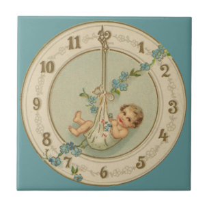 Neujahrsbaby Vintage-Uhr Fliese