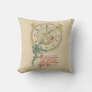 Neujahrsbaby Vintage-Uhr Kissen