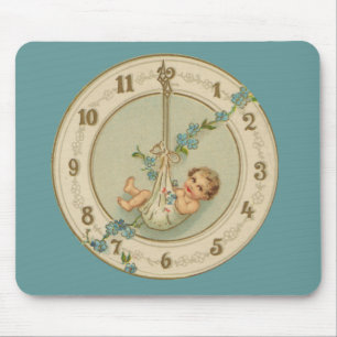 Neujahrsbaby Vintage-Uhr Mousepad