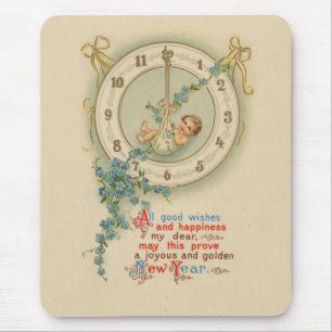 Neujahrsbaby Vintage-Uhr Mousepad