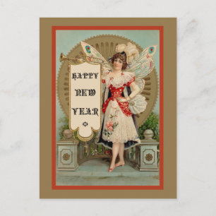 Neujahrsfee mit Trompete und Banner Feiertagspostkarte