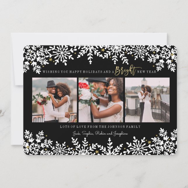 Neujahrsferien | Schneeflocken | 3 FOTOS Feiertagskarte (Vorderseite)