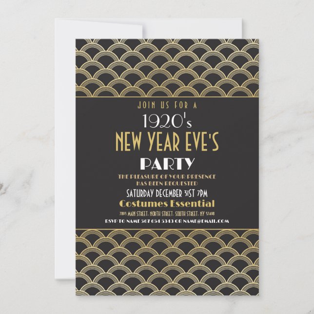 Neujahrsfest im Party Art Deco Gatsby der 1920er J Einladung (Vorderseite)