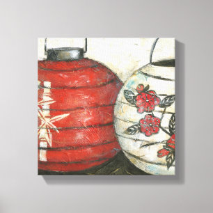 Neujahrsfest-Laternen mit Blumendruck Leinwanddruck