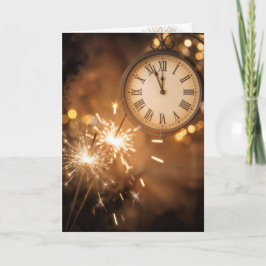 Neujahrsfeuerwerk Mit Countdown-Uhr Karte