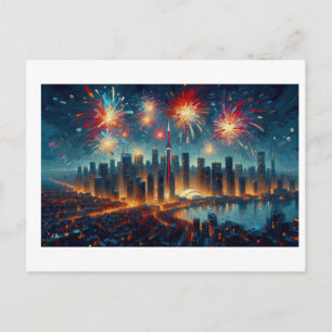 Neujahrsfeuerwerk über der Skyline von Toronto,  Postkarte
