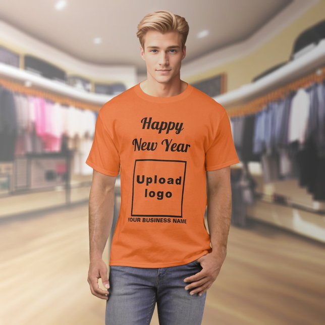 Neujahrsgrüße auf Orange Color T - Shirt (Business name and logo with New Year greeting on orange t-shirt)